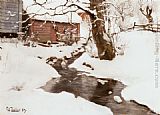 Fritz Thaulow Canvas Paintings - Winter on the Isle of Stord